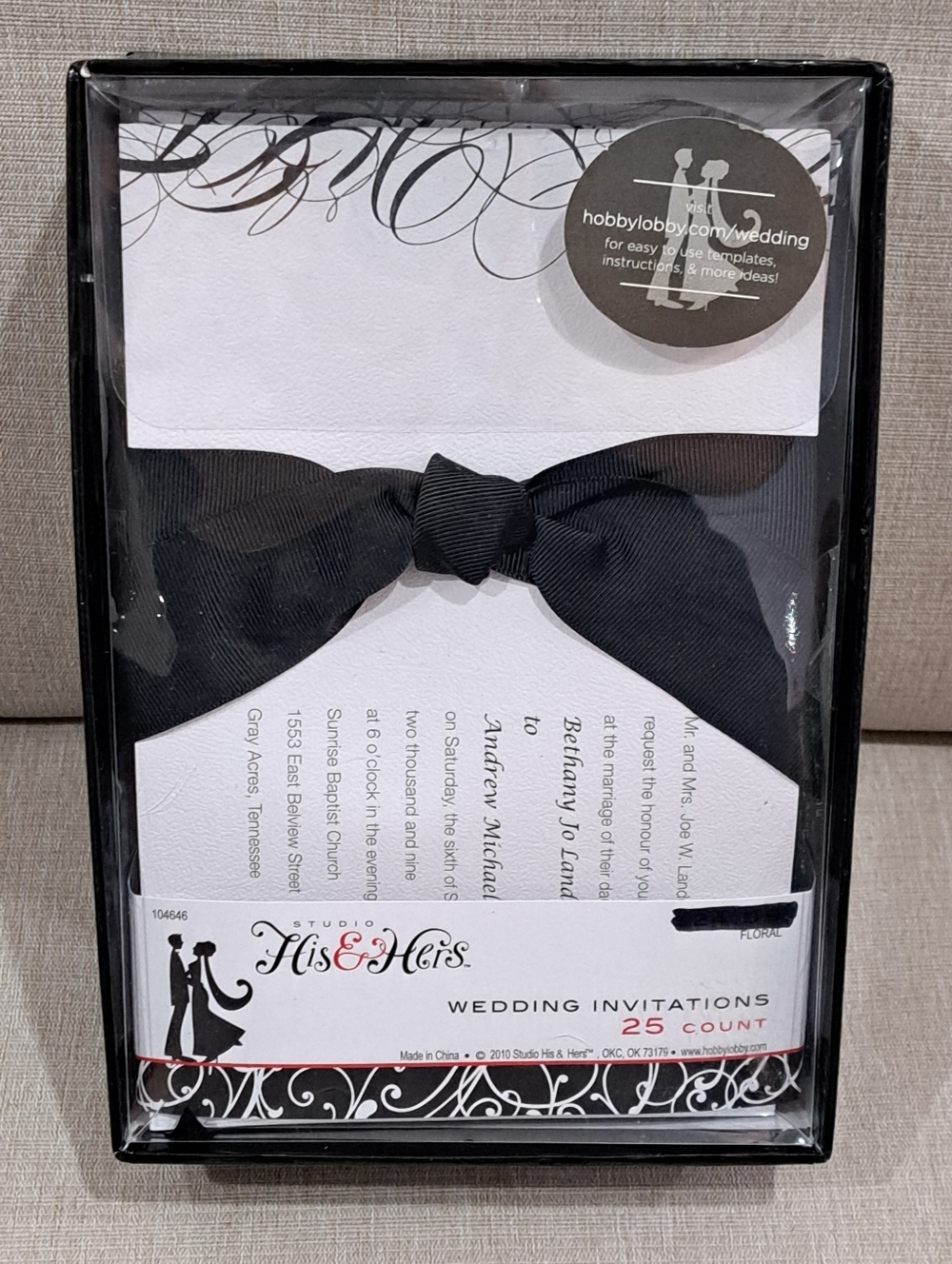 Studio His & Hers 25 Wedding Invitations, Ribbon And Reply Cards W/ Envelopes